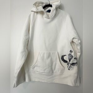 Ralph Lauren Vintage Polo Reverse Weave Hoodie Mens Paratrooper White Navy M